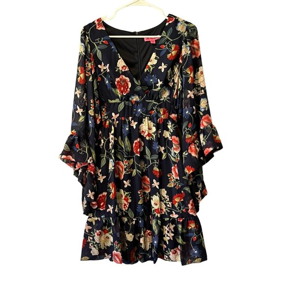 Betsey Johnson Dresses & Skirts - Betsy Johnson Mini Dress Floral Print Long Bell‎ Sleeves Size 8 City Cottagecore